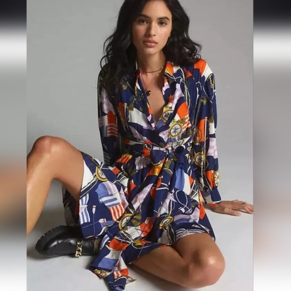 Anthropologie Maeve nautical Mini Shirtdress xsmall - Picture 4 of 14